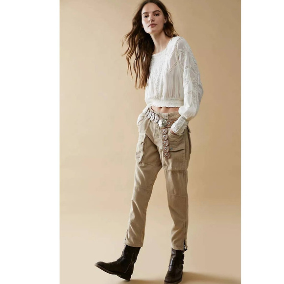 New Free People WTF London Calling Slouchy Cord Pants $198 SIZE 30 Tapioca - Picture 4 of 8